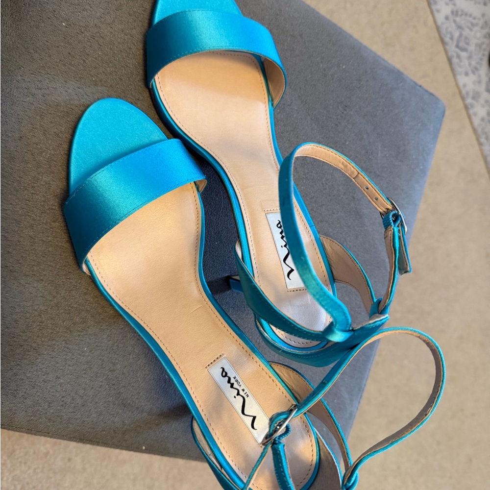 Nina Women's Teal Open-Toe Heels
